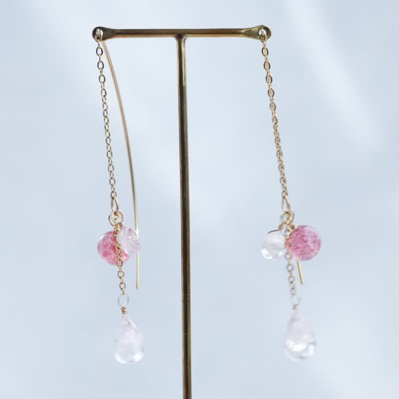 Morganite and strawberry quartz Clip-On - Earrings & Clip-ons - Semi-Precious Stones Pink