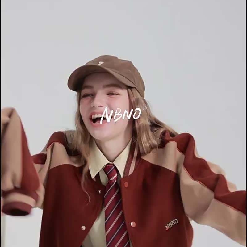 復古學院風呢子棒球服外套 男女刺繡拼接夾克 - 女大衣/外套 - 聚酯纖維 咖啡色