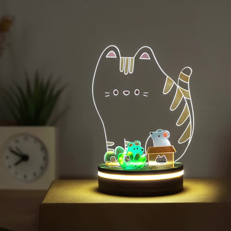 【Hot Gift】Accompaniment Night Light- Cat and Mouse Friends/ USB Power Supply/ Interactive Message Board - โคมไฟ - วัสดุอื่นๆ สีส้ม