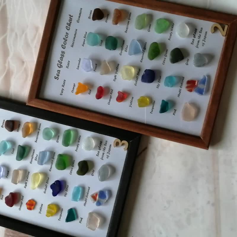 Sea glass Chart 天然海玻璃 Color chart/Natural Sea glass art /海灘玻 Gift from the sea - ตกแต่งผนัง - แก้ว หลากหลายสี