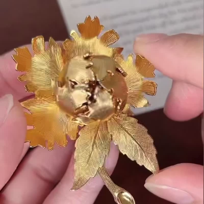 美國古董老件- Warner 收藏款金色機械花 - 胸針 - 其他金屬 金色