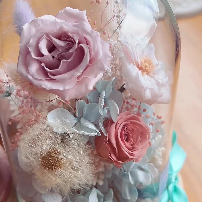 Fresh and transparent style glass cover for preserved flowers - ช่อดอกไม้แห้ง - พืช/ดอกไม้ สึชมพู