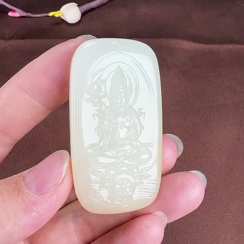 秒殺價 天然新疆和田玉羊脂玉籽料觀音吊墜  玉質細膩溫潤 - 吊飾/掛飾 - 玉石 