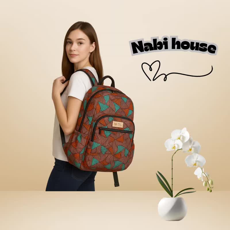Backpack – African Print Handmade Quilted Style | Nabi House - 後背包/背包/書包 - 棉．麻 咖啡色