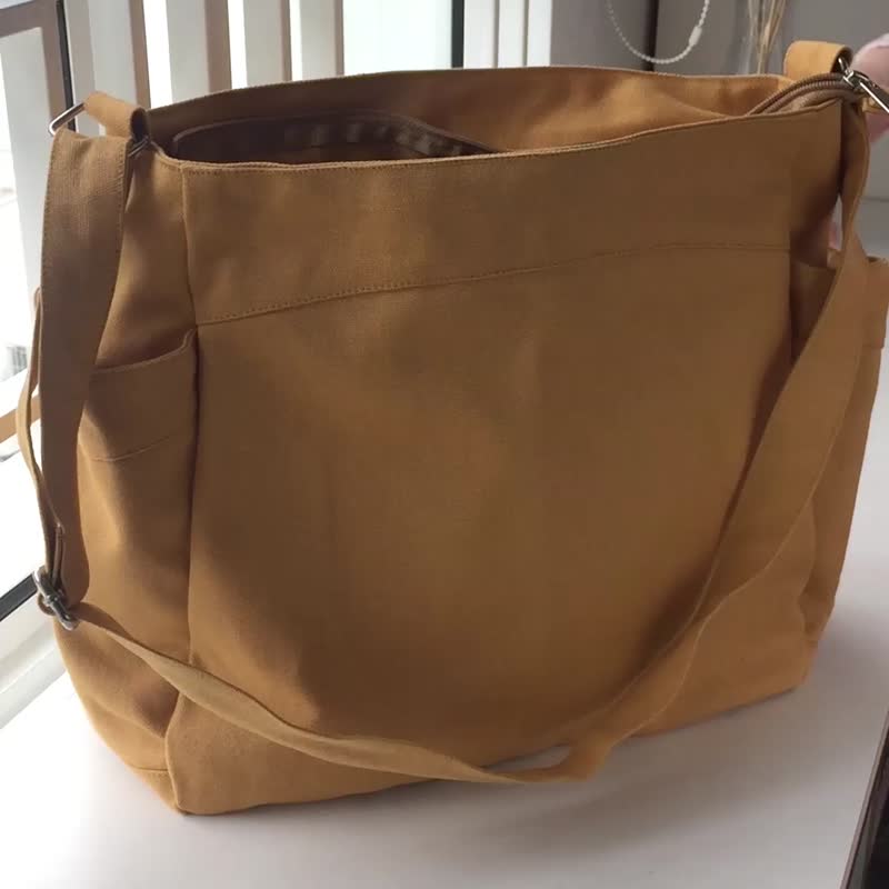 Black messenger bag, Canvas Diaper bag, 7 x pocket shoulder bag no.101 RENEE - Handbags & Totes - Cotton & Hemp Black