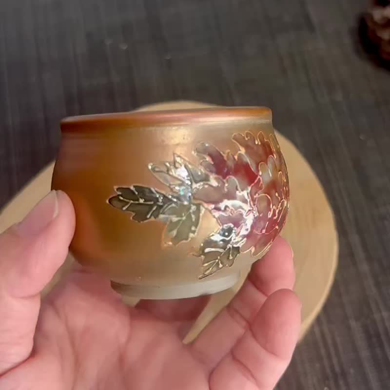 柴燒釉彩牡丹杯 - 茶壺/茶杯/茶具 - 陶 