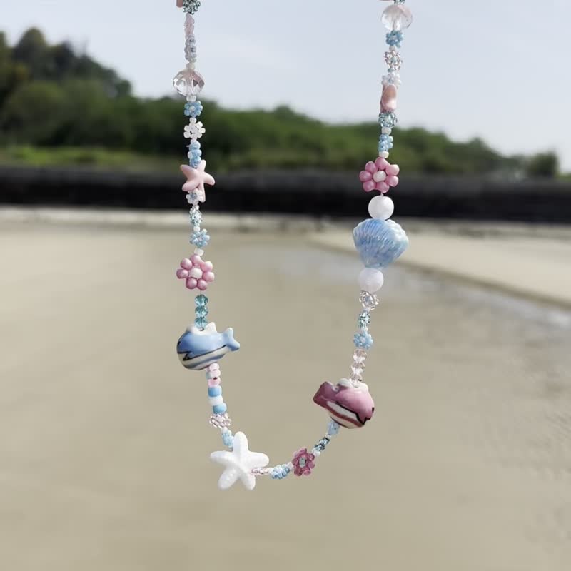 Fish Beaded Necklace, Beach Jewelry, Seed Bead Jewelry,Handmade Beaded Necklace - Necklaces - Glass Pink