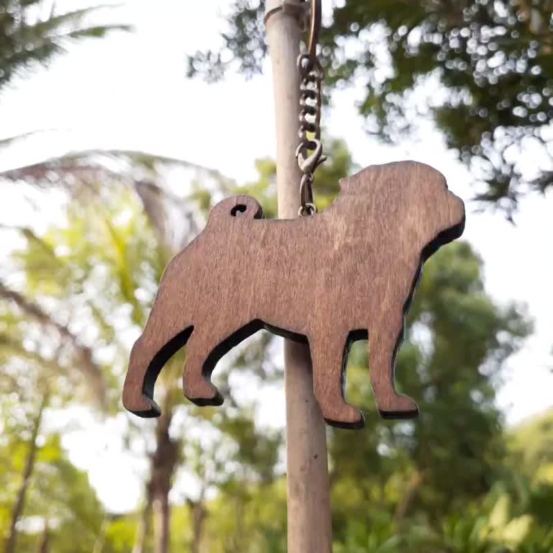 handmade wooden creative key ring pug - ที่ห้อยกุญแจ - ไม้ สีนำ้ตาล