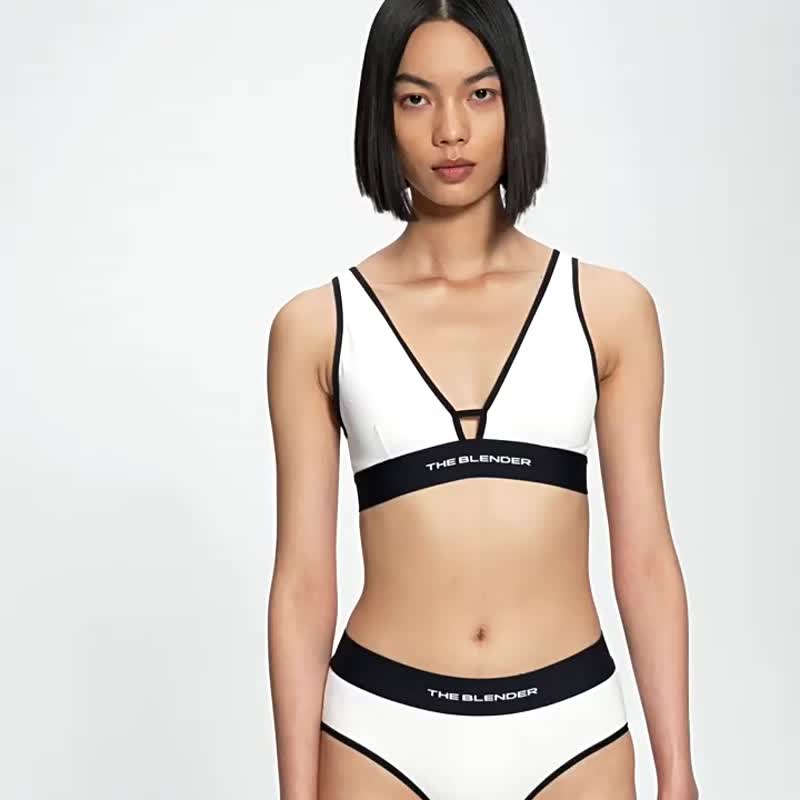 Black 4-color black woven deep V triangle cup bra set, simple and pure, wear as outerwear, sports bra vest set - ชุดชั้นในผู้หญิง - ไฟเบอร์อื่นๆ สีดำ