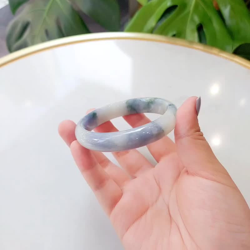 Purple Luo | Bingnuo species/purple green floating flowers on white background/safe bracelet/hand circumference 18 | natural A-grade jade bracelet - สร้อยข้อมือ - หยก สีม่วง