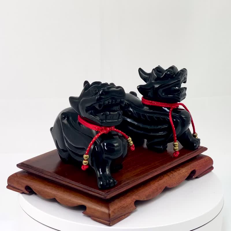 A pair of obsidian Pixiu animals - ของวางตกแต่ง - คริสตัล สีดำ