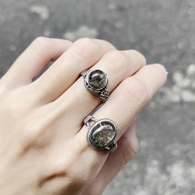 Xiyingyao 925 Silver ghost Stone green ghost vision crystal living ring ethnic style men and women - General Rings - Crystal Silver