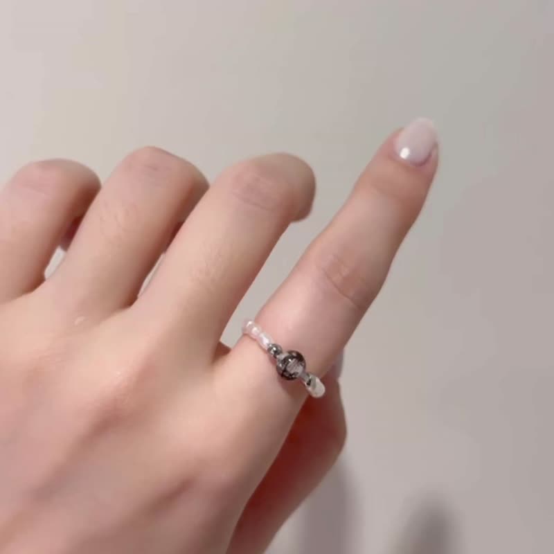 彈力戒指 珍珠簡約 胎毛戒指 夫妻結髮婚戒 - 嬰兒手鍊/飾品 - 銀 