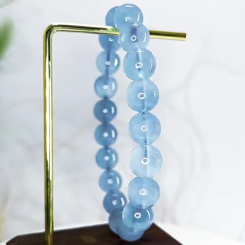 【海藍寶】美品透體微帶貓眼 海藍寶石 水晶手鍊手珠 - 手鍊/手環 - 水晶 藍色