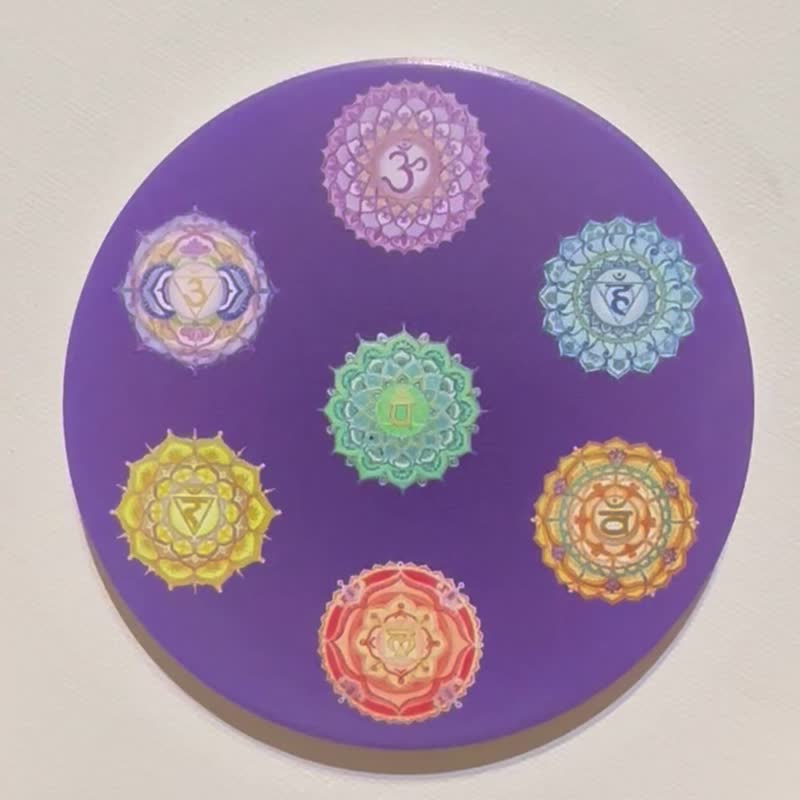 Exclusive limited edition positive energy sacred geometry totem joy zen seven chakra mandala Yingge ceramic absorbent coaster - ที่รองแก้ว - เครื่องลายคราม 