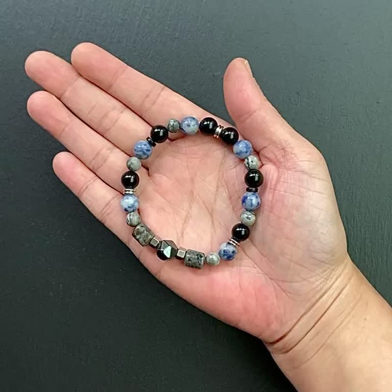 Black Stone blue Stone map Stone flame ebony obsidian personalized steel bracelet customization - Bracelets - Crystal Multicolor