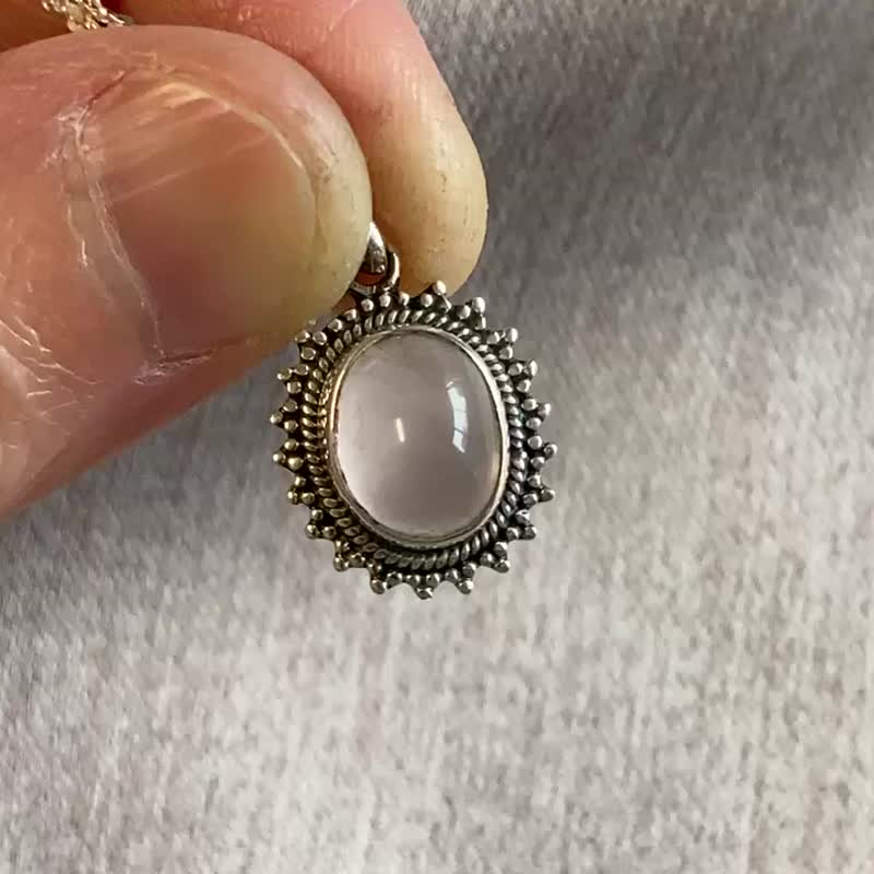 天然 粉水晶 墜 項鍊 尼泊爾製 925純銀 - 項鍊 - 水晶 粉紅色