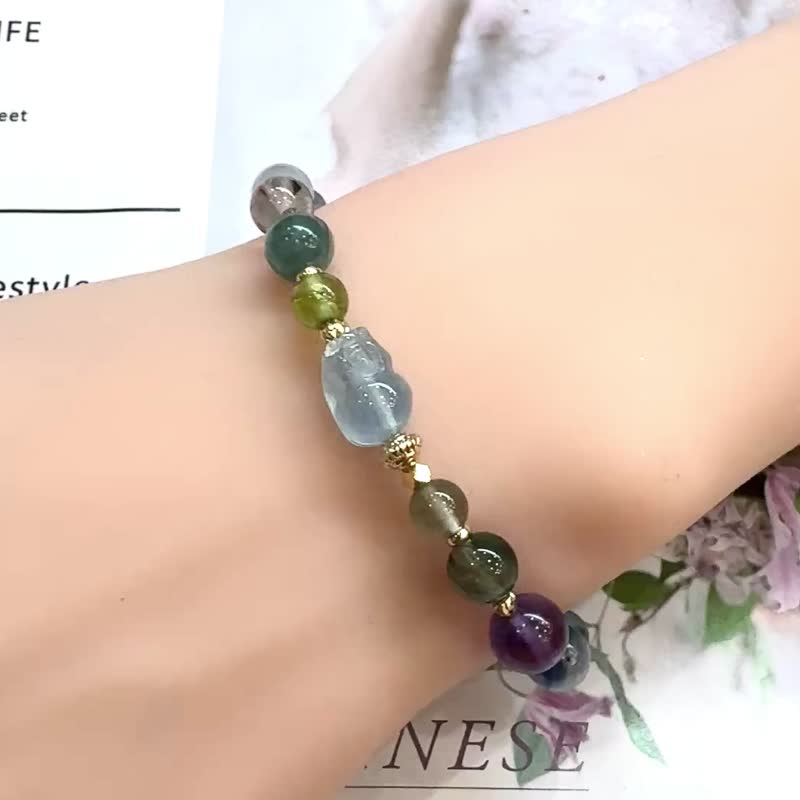職場開運神器 海藍寶貔貅 藍綠晶 橄欖石 紫超七 - 手鍊/手環 - 水晶 