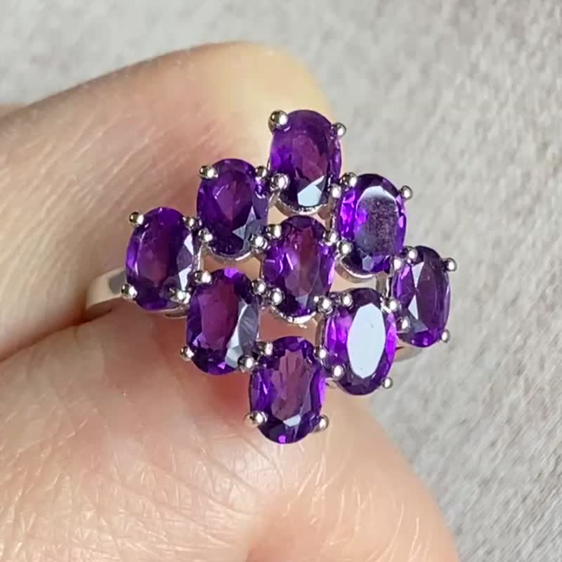 天然 紫水晶 戒指 印度製 925純銀 - 戒指 - 水晶 紫色