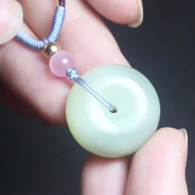 [Peace buckle] necklace/natural Hetian jade pendant/pendant/jade/meaning peace, health and longevity - สร้อยคอ - หยก สีเขียว