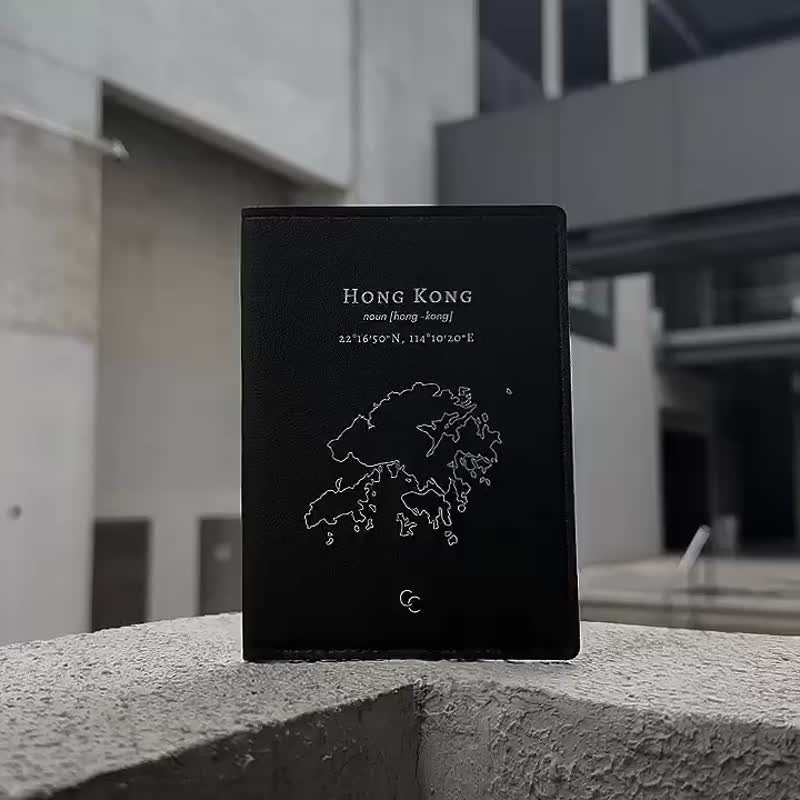 Hong Kong hand drawn map leather passport holder - ที่เก็บพาสปอร์ต - หนังเทียม สีดำ