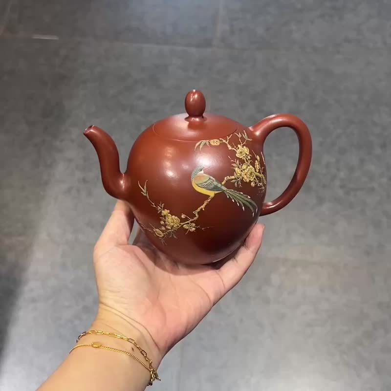 美人肩 喜上眉梢 全手工 容量410cc 朱泥 古人以喜鵲作為喜的象徵 - 茶壺/茶杯/茶具 - 陶 咖啡色