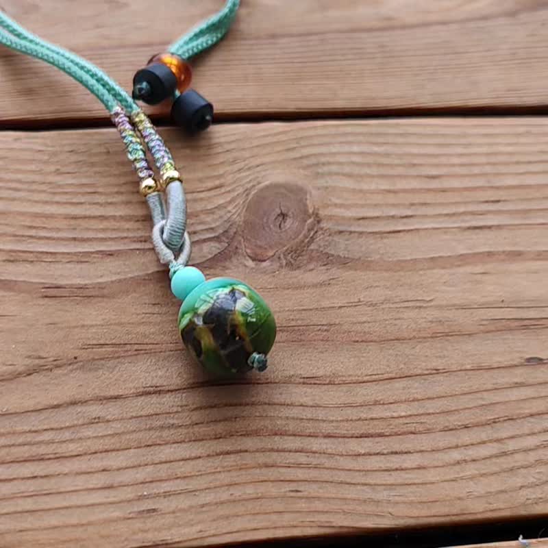 Pro-Cui natural turquoise semi- Gemstone art map 10.3mm old style bead adjustable rope chain - สร้อยคอ - เครื่องประดับพลอย หลากหลายสี