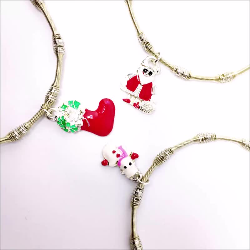 Silver Beads Bracelets Santa Claus Xmas Snowman Snow Boot Pendant Options - Bracelets - Silver Multicolor