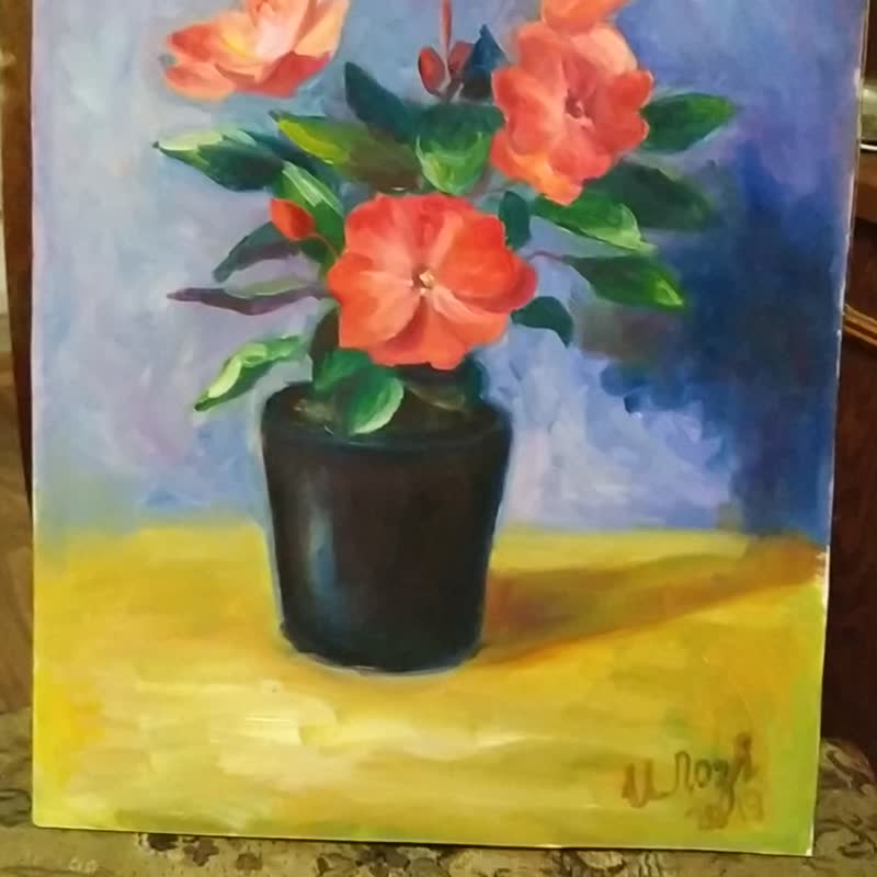 Red flowers painting Original Art Floral oil painting Still life artwork - Posters - Other Materials Multicolor