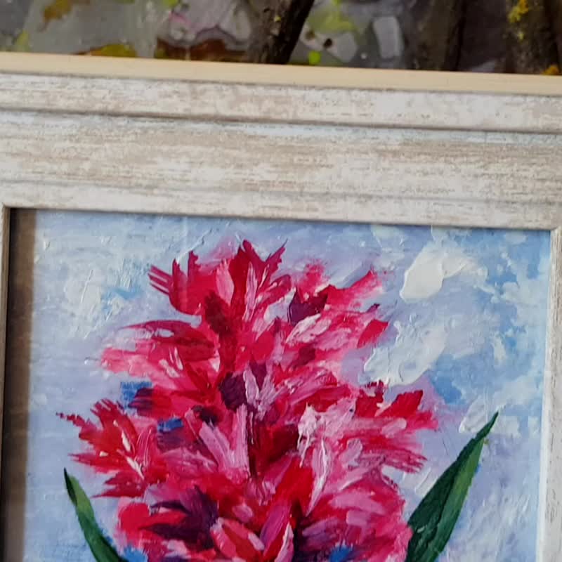Small original hydrangea flower artwork hand painted oil painting framed - 其他 - 其他材質 