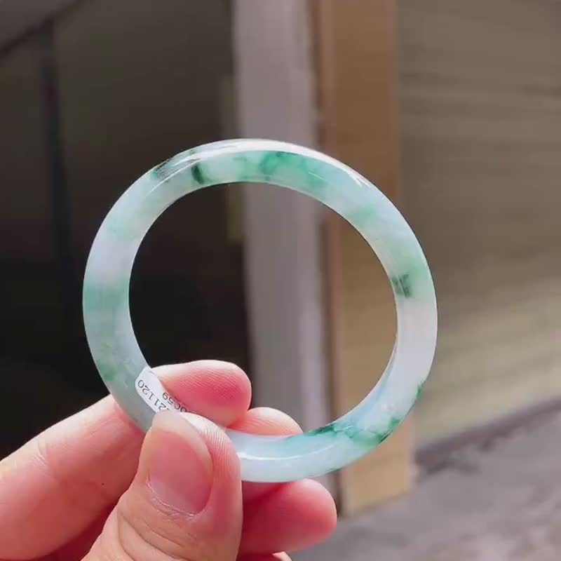 天然翡翠 緬甸 A玉 玉鐲 • 糯冰種翡翠福鐲 - 手鍊/手環 - 玉石 藍色