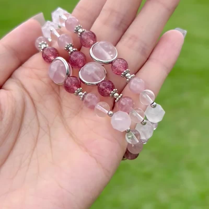 粉晶 草莓晶 白水晶 水晶 手鏈 手鍊 洛神 愛情 姻緣 禮物 人緣 - 手鍊/手環 - 水晶 粉紅色