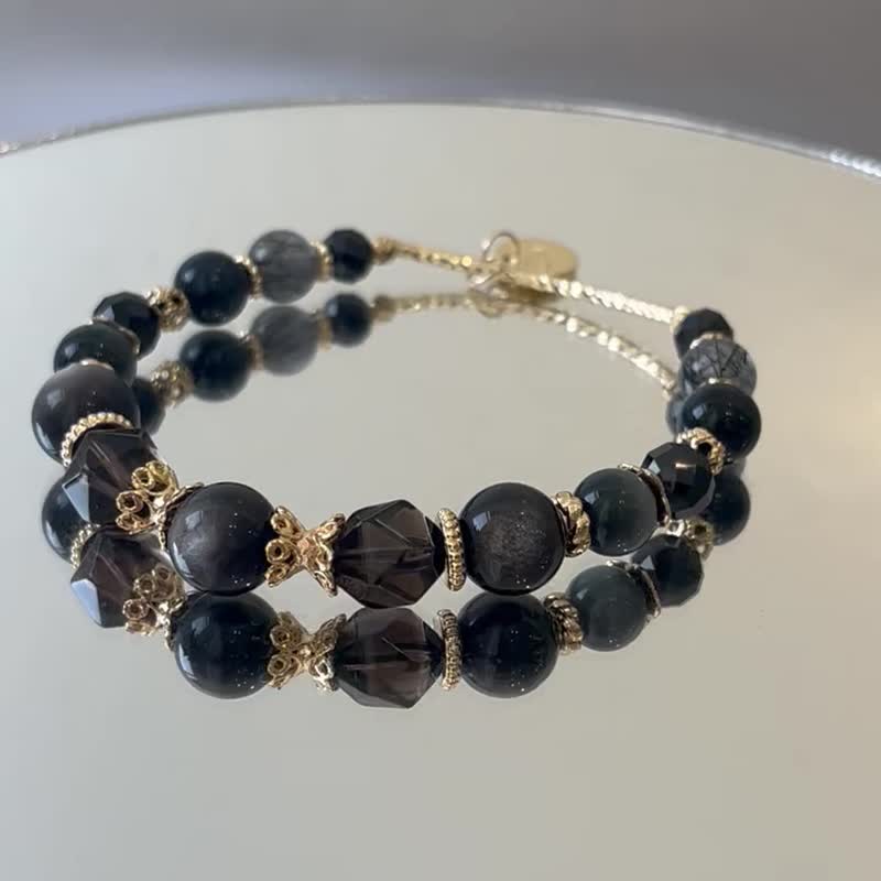 Avoid evil and villains, Silver Stone, citrine, eagle eye Stone, black haired crystal Stone, natural crystal bracelet - สร้อยข้อมือ - คริสตัล 