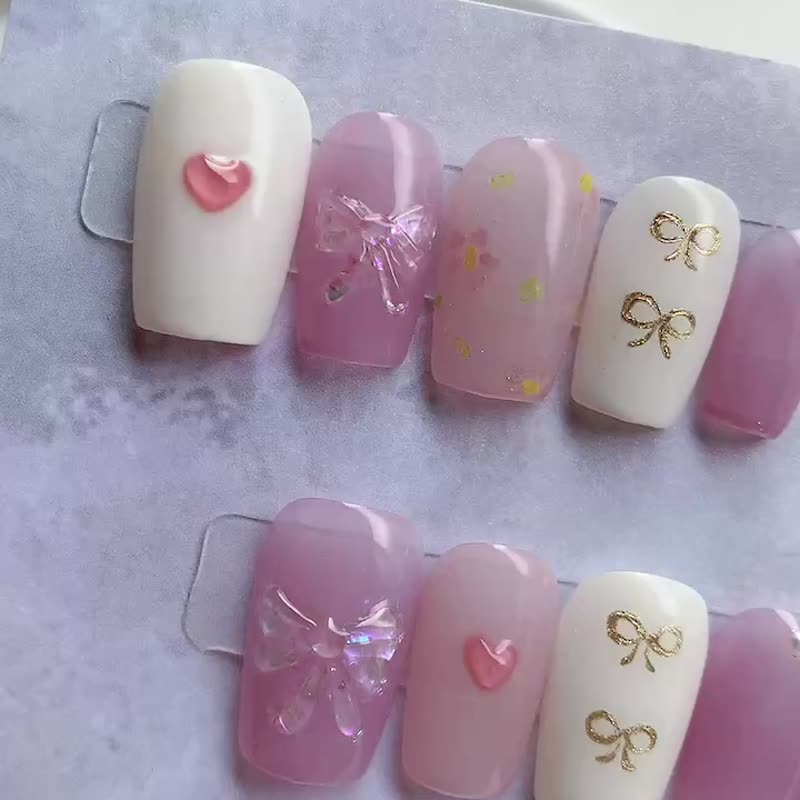 Little Cute Bow/Wearable Nails/Customized Nail Art Patch NA84 - ยาทาเล็บ - วัสดุอื่นๆ สึชมพู