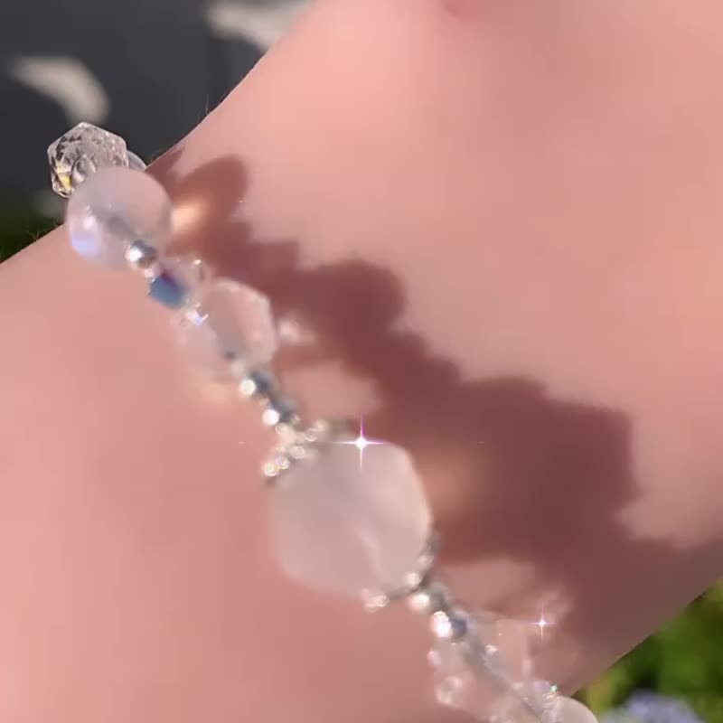 月光石 白水晶 鑽切水晶 月白瑞光 S925純銀水晶手鍊 - 手鍊/手環 - 水晶 白色