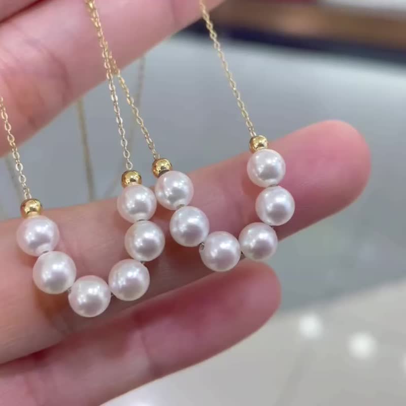 マイクロカーブ淡水天然真珠スマイルネックレス5mm–5.5mm 18Kローズゴールド - ネックレス - 真珠 ゴールド