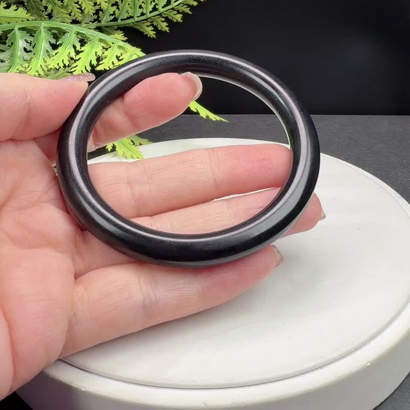 收藏級 和田玉墨玉手镯 59MM 老料圓條黑玉手環 附證書 古意盎然 - 手鍊/手環 - 玉石 黑色