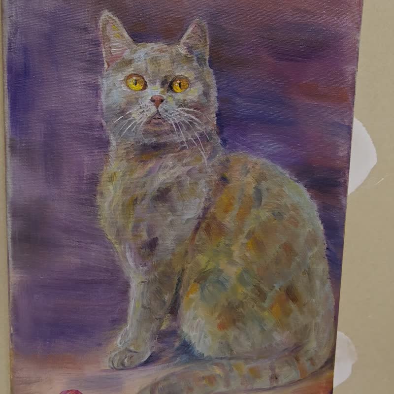 Grey cat oil painting on canvas - Wall Décor - Other Materials 