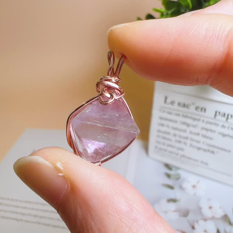 Purple Fluorite Necklace Handmade Crystal Jewellery Gemstone Pendant Rose Golden - Necklaces - Crystal Purple