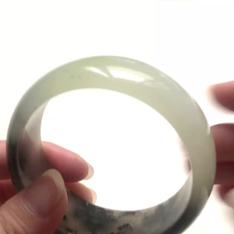 [Lingzangzhai] Wide version of ink jade bracelet jade bracelet / ring mouth 55, 56, 57 / grand / gift to elders / collection - Bracelets - Jade Black