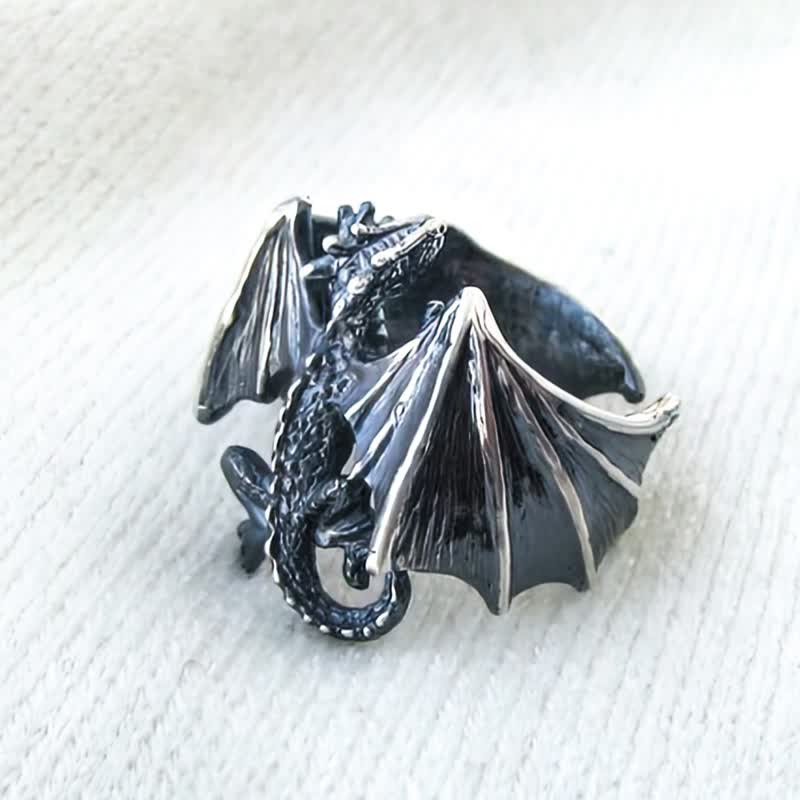 Dragon Ring.Dragon Silver Ring.Dragon Gift.Silver Dragon.Fantasy Dragon.GOT - แหวนทั่วไป - เงินแท้ สีเงิน