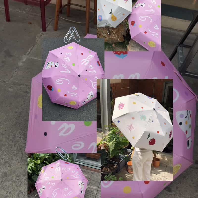 水果小狗黑膠晴雨傘兩用遮陽傘防紫外線傘女夏便攜傘 - 雨傘/雨衣 - 其他材質 