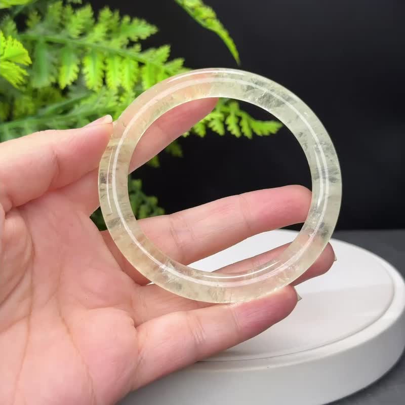 獨特 檸檬黃水晶手鐲 61MM 冰透閃片碎碎冰黃色水晶 吸引財運氣運 - 手鍊/手環 - 水晶 黃色