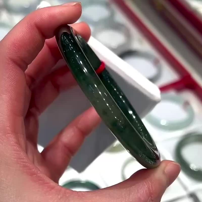冰玻種 天然翡翠 緬甸 A玉 玉鐲 • 高冰種老藍水翡翠圓鐲 - 手鍊/手環 - 玉石 藍色