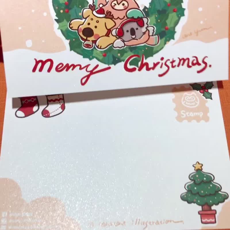 【WUWU Illustration】Merry Christmas Christmas Card-Christmas Wreath - การ์ด/โปสการ์ด - กระดาษ สีส้ม