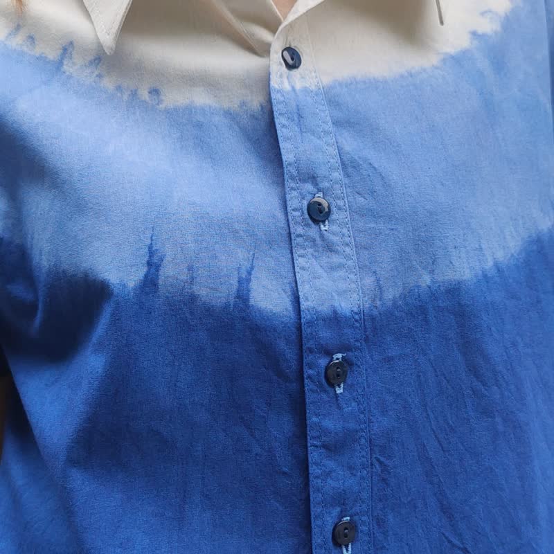 Jinda Shirt D - 簡約靛藍短袖背心 - 女上衣/長袖上衣 - 棉．麻 藍色