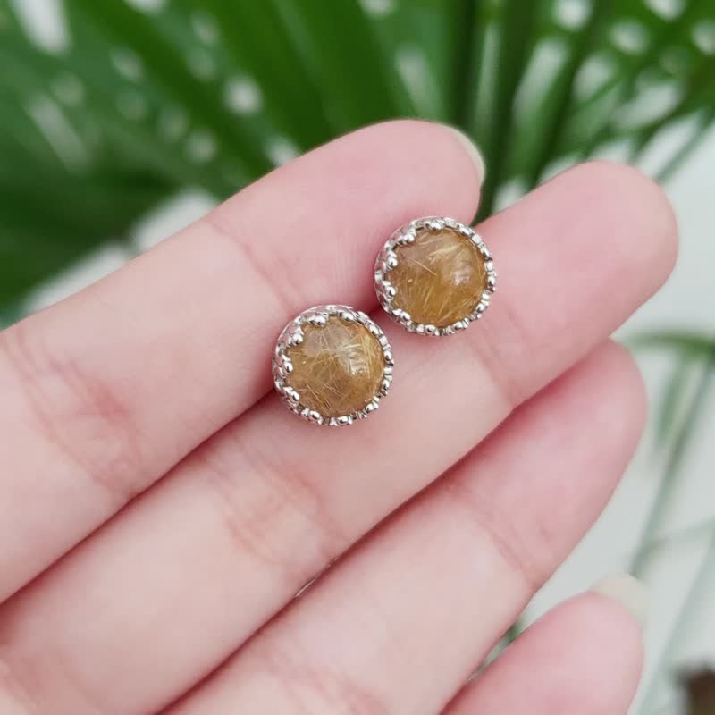 Gold strands | Golden hair crystal / 925 sterling silver | Natural Gemstone earrings - ต่างหู - เครื่องเพชรพลอย สีเหลือง