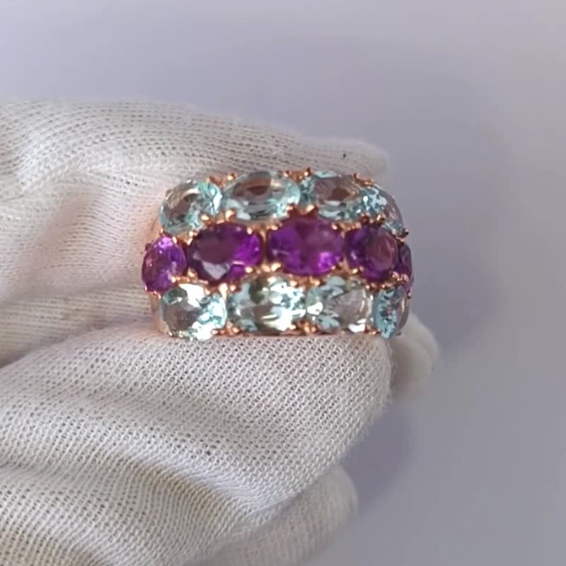 Natural Amethyst And Topaz Ring Sterling Silver 925 with Rosegold plated 9 US. - 戒指 - 純銀 紫色