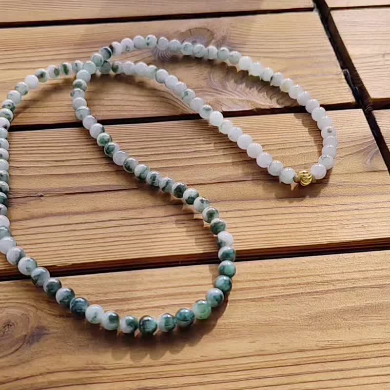 【純翠】天然翡翠 冰飄綠花種水漸層108顆6mm圓珠長串　附台灣證 - 項鍊 - 玉石 多色