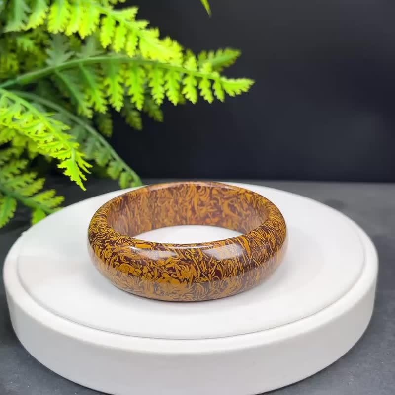 精品 金絲虎紋石手鐲 60MM 高瓷異象復古虎皮石手環 力量堅毅守護 - 手鍊/手環 - 寶石 
